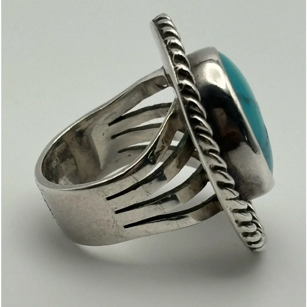 Vintage Native American Shadowbox Turquoise Ring‎ Size 5.5